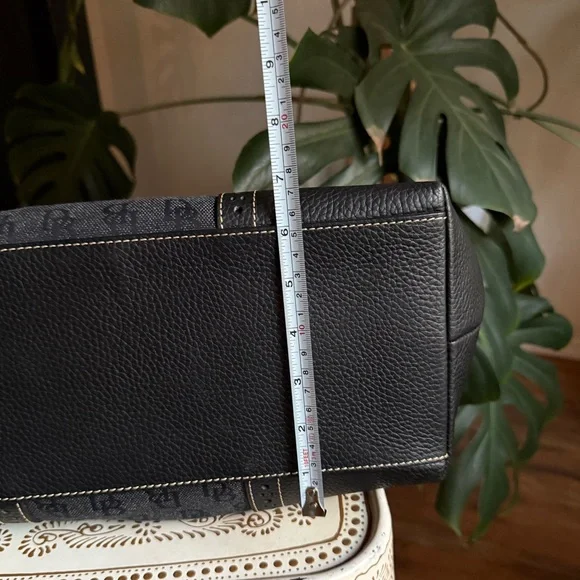 Dooney & Bourke Black Monogram Shoulder Bag with Perforated Leather and Tassels - Picture 11 of 11